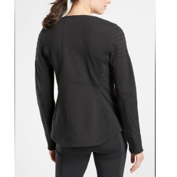Athleta Black Moto Jacket XS Side Zip Athletic Athleisure Fitted Flattering - Picture 4 of 10